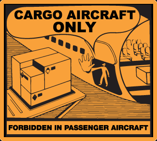 CAO label, cargo aircraft only label, forbidden on passenger aircraft label, orange handling label