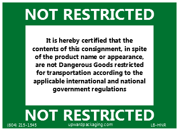 Not restricted label, not hazardous label, not controlled label, not dg label