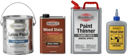 Paint and solvent packaging - latex paint, wood stain, paint thinner and adhesives prepared for dangerous goods transport