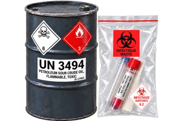 Toxic substance packaging - UN3494 drum and toxic goods prepared for dangerous goods transport