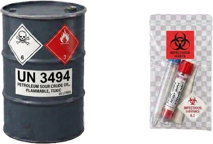 Toxic substance packaging - UN3494 drum and toxic goods prepared for dangerous goods transport